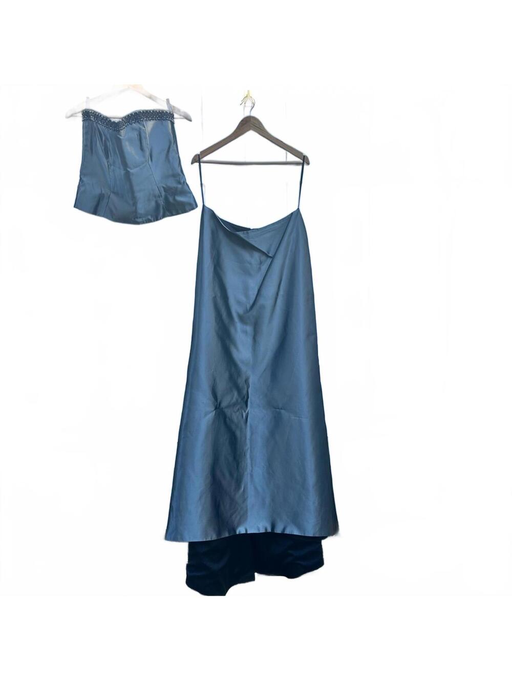 LAZARO Pewter Silver Acetate Shiny Strapless Two-Piece Formal Dress Size 16/XL